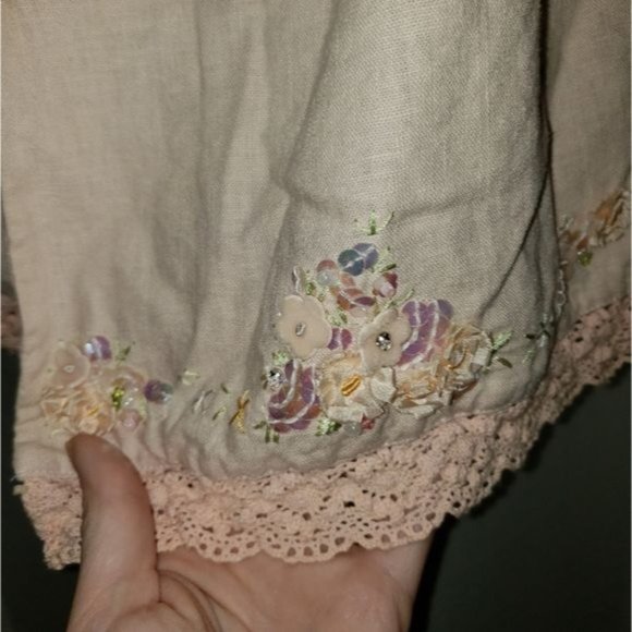 Positive Attitude Linen Blend Tie Front Short Sleeve Embellished Jacket Size 8 - Picture 3 of 6